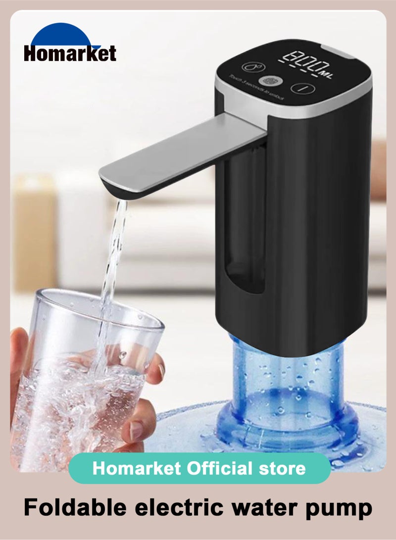 HomarKet Water Dispenser for 5 Gallon Bottle with Digital Display, 4 Dispense Modes, Portable USB Charging Electric Water Pump, Foldable Spout, Food-Grade Water Jug Pump for Home, Office, RV, Campin(Black) - Image 1